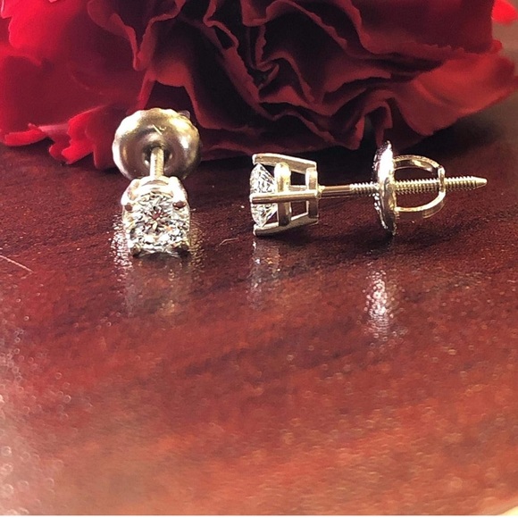 0.75 Carat D-E Color Lab Grown Diamond Stud Earrings in 14k White Gold - Picture 4 of 8